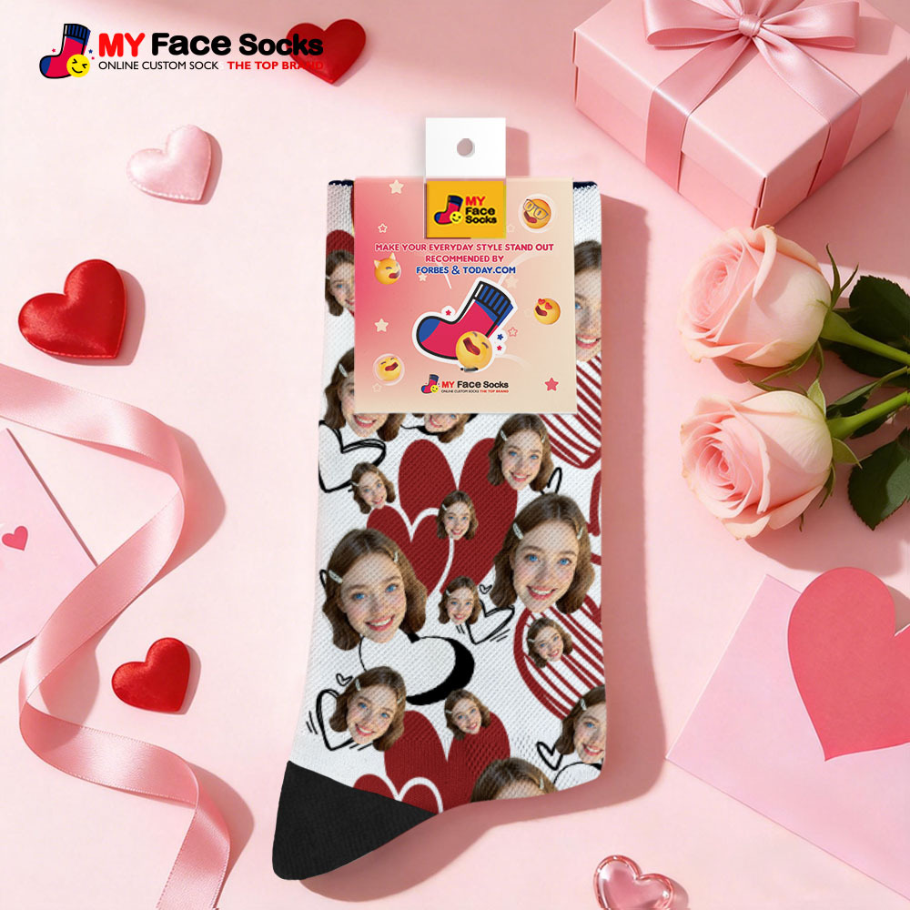 Custom Heart Face Socks Personalized Photo Valentine’s Day Couple Gift - MyFaceSocksAU