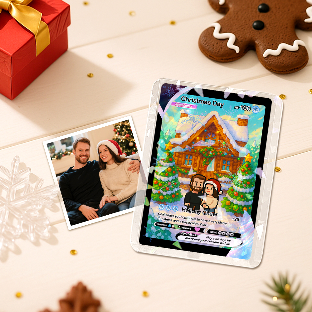 Custom Merry Christmas Card Present for Family Turn Your Photo into a Unique Collectible Pixel Man Style Card Xmas Gift - MyFaceSocksAU