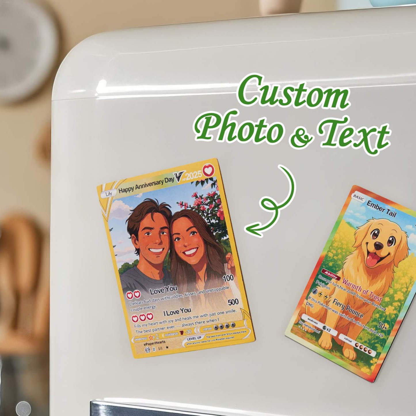 Custom Couple Poke Card Fridge Magnet Romantic Cartoon Keepsake with Names Photo Anniversary or Valentines Gift - MyFaceSocksAU