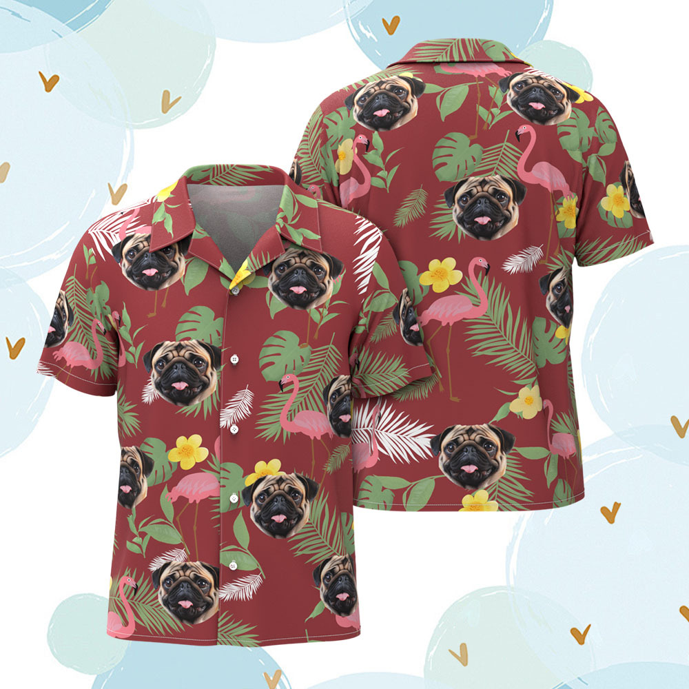 Custom Men Hawaiian Shirts Pet Face Flamingo Hawaiian Shirt Gift for Pet Lover-MyFaceSocksAu