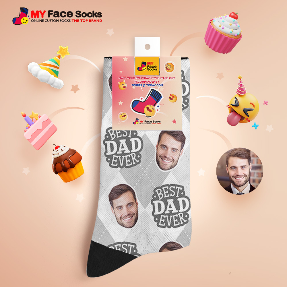 Custom I Love Dad Photo Print Socks Colorful  Dad Socks Personalized Custom Design Best Fathers Day Gift - MyFaceSocksAU