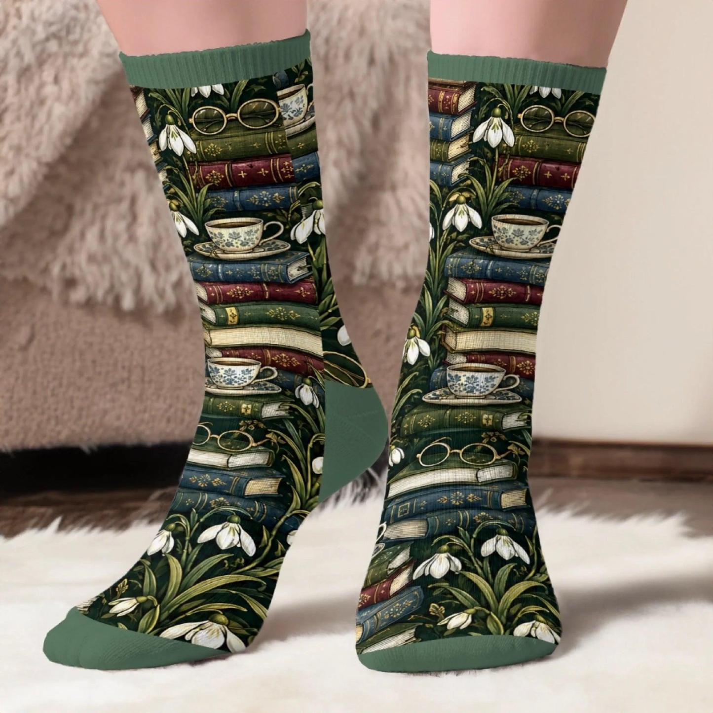Custom Crew Socks - Personalized Bookish Gifts For Book Lovers, Bookworms, Readers - Busy Reading - MyFaceSocksAU