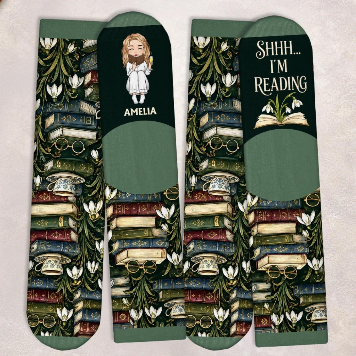 Custom Crew Socks - Personalized Bookish Gifts For Book Lovers, Bookworms, Readers - Busy Reading - MyFaceSocksAU