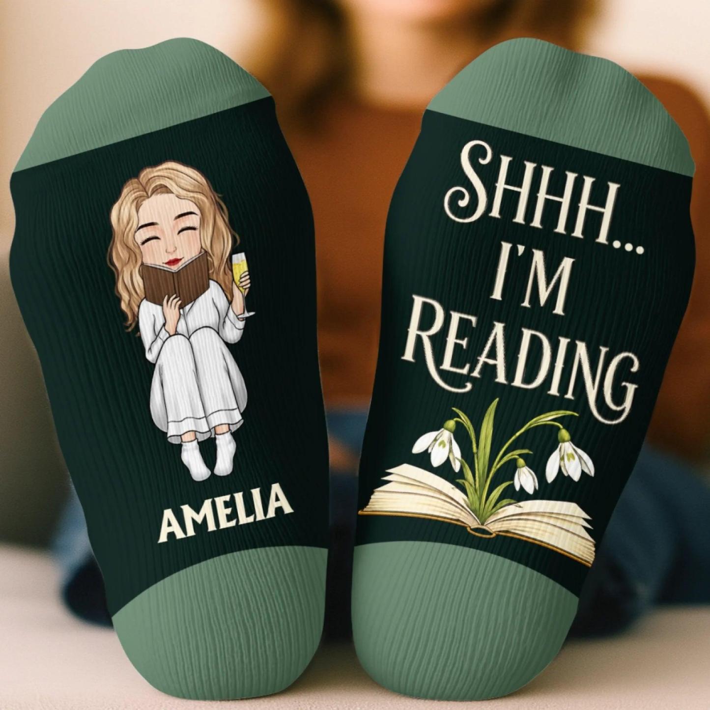 Custom Crew Socks - Personalized Bookish Gifts For Book Lovers, Bookworms, Readers - Busy Reading - MyFaceSocksAU