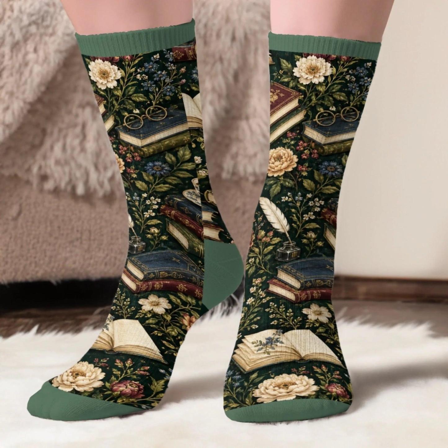 Custom Shh I'm Reading Crew Socks - Personalized Bookish Gifts For Book Lovers, Bookworms, Readers - Living In A Fictional World - MyFaceSocksAU