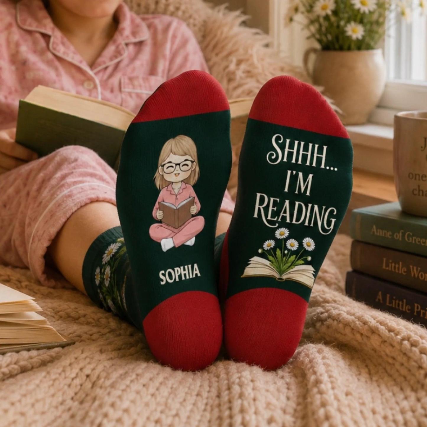 Custom Crew Socks - Personalized Bookish Gifts For Book Lovers, Bookworms, Readers - Busy Reading - MyFaceSocksAU