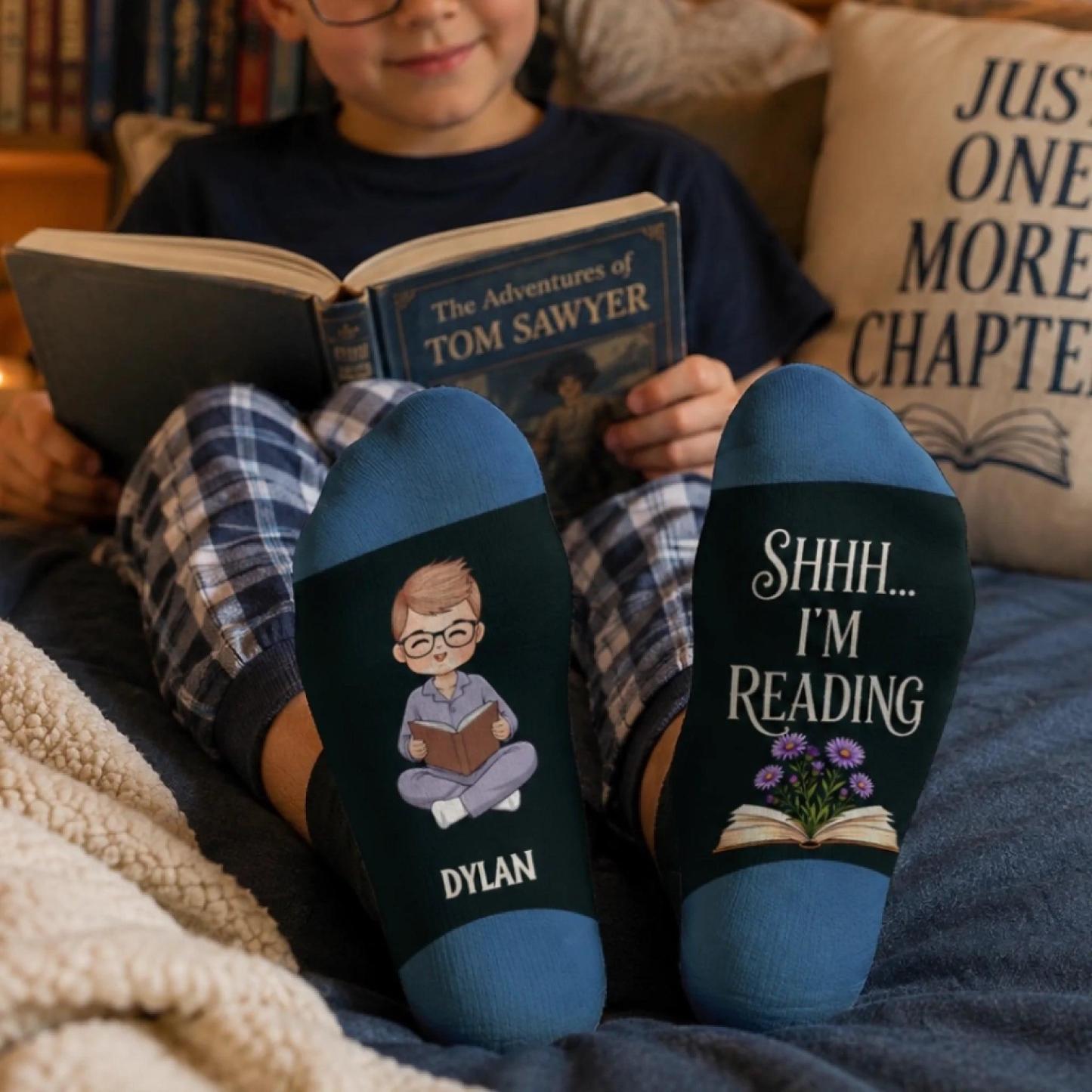 Custom Crew Socks - Personalized Bookish Gifts For Book Lovers, Bookworms, Readers - Busy Reading - MyFaceSocksAU