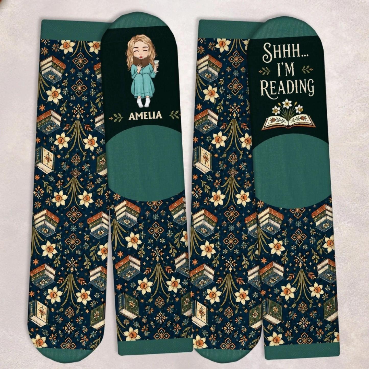 Custom Crew Socks - Personalized Bookish Gifts For Book Lovers, Bookworms, Readers - A Day Well Read - MyFaceSocksAU
