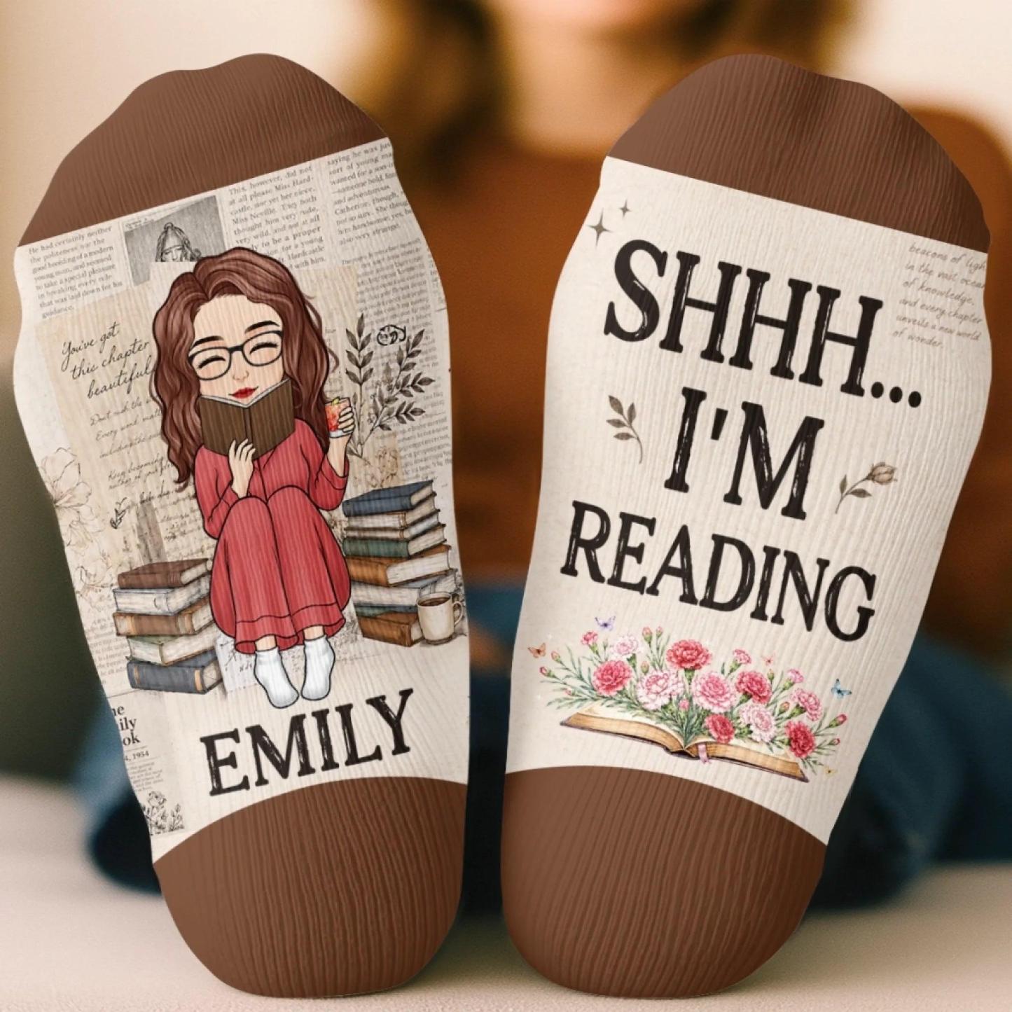 Custom Crew Socks - Personalized Bookish Gifts For Book Lovers, Bookworms, Readers - Do Not Disturb I Am Reading - MyFaceSocksAU