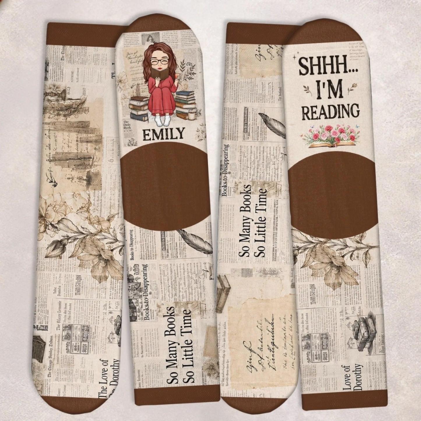 Custom Crew Socks - Personalized Bookish Gifts For Book Lovers, Bookworms, Readers - Do Not Disturb I Am Reading - MyFaceSocksAU