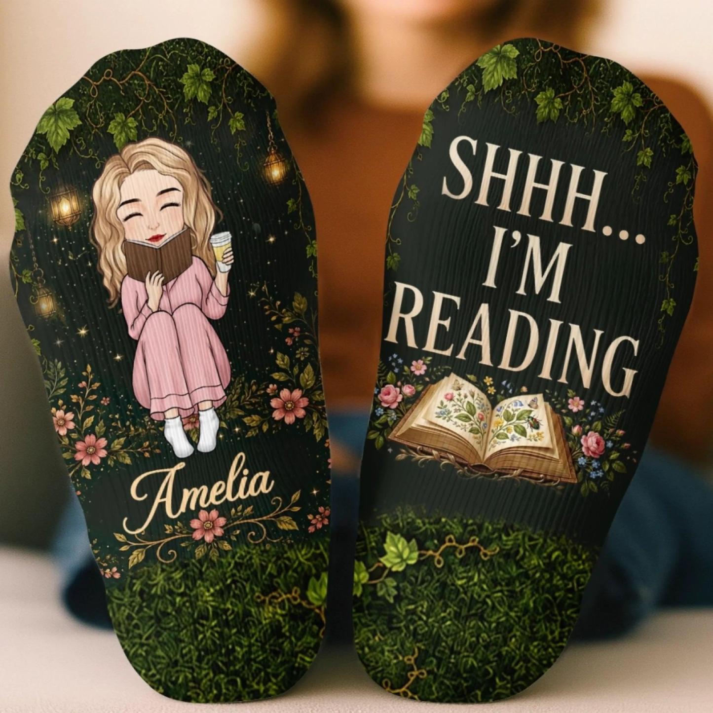 Custom Crew Socks - Personalized Bookish Gifts For Book Lovers, Bookworms, Readers - Living Inside A Fictional Story - MyFaceSocksAU