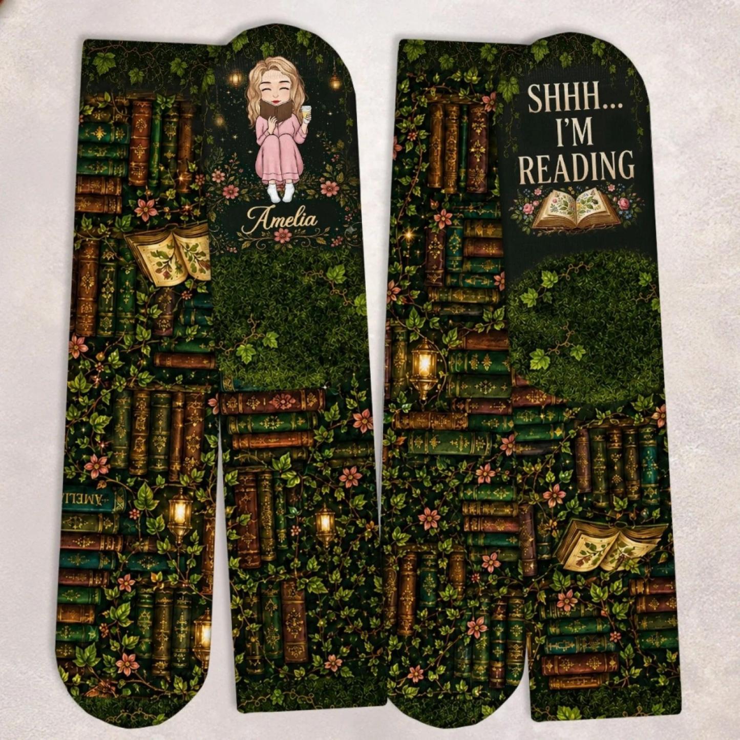 Custom Crew Socks - Personalized Bookish Gifts For Book Lovers, Bookworms, Readers - Living Inside A Fictional Story - MyFaceSocksAU