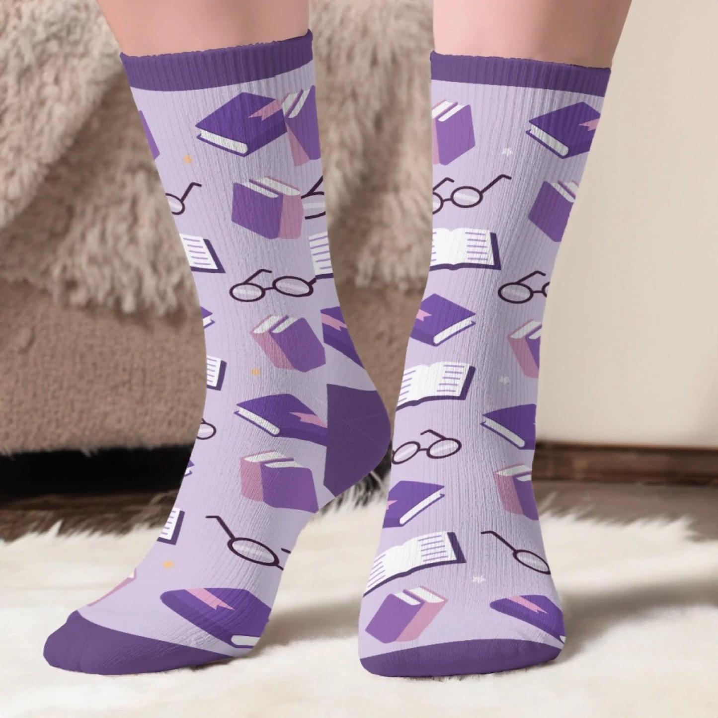 Custom Shh I'm Reading Crew Socks - Personalized Bookish Gifts For Book Lovers, Bookworms, Readers - Easily Distracted By Books - MyFaceSocksAU