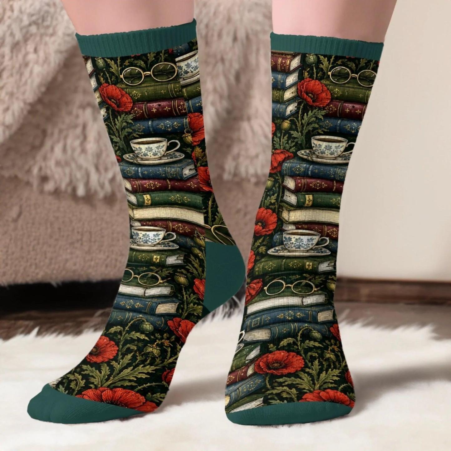Custom Shh I'm Reading Crew Socks - Personalized Bookish Gifts For Book Lovers, Bookworms, Readers - One More Chapter - MyFaceSocksAU