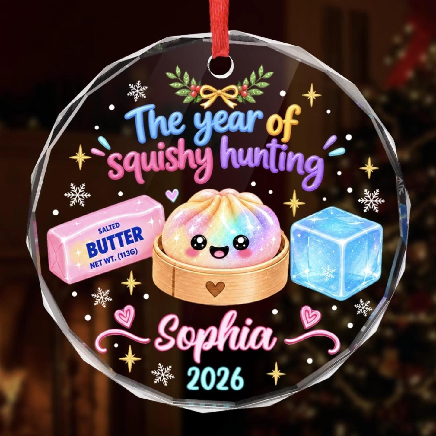 Custom The Year Of Squishy Hunting Christmas Gifts For Kids Personalized Glass Ornament - MyFaceSocksAU