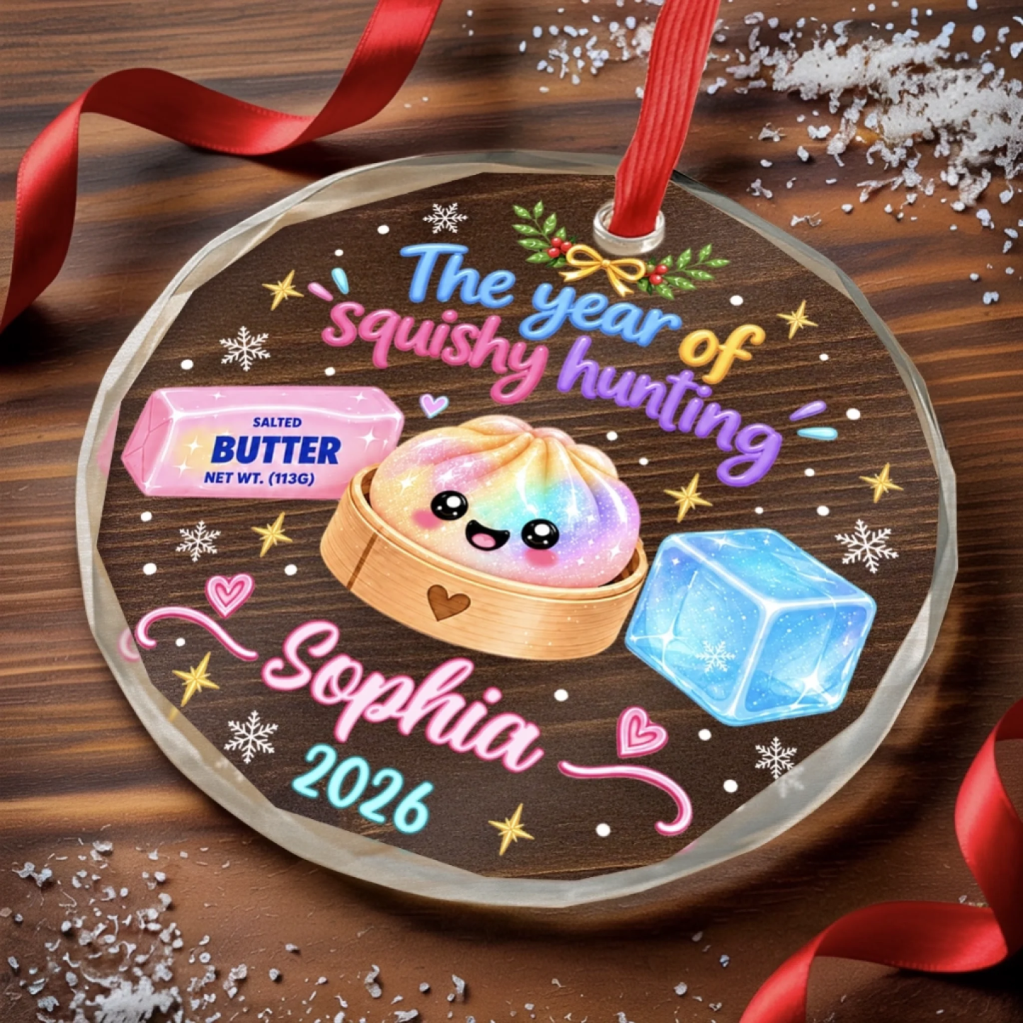 Custom The Year Of Squishy Hunting Christmas Gifts For Kids Personalized Glass Ornament - MyFaceSocksAU