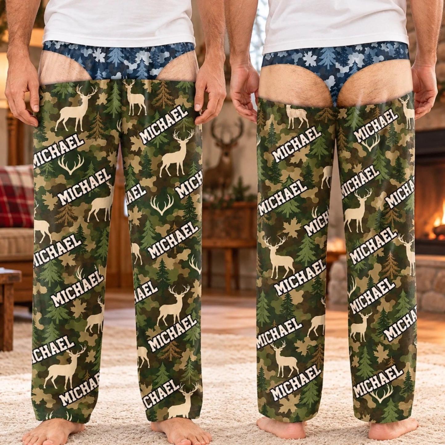 Custom Name Deer Camo Gifts for Men - Personalized Pajama Pants - MyFaceSocksAU