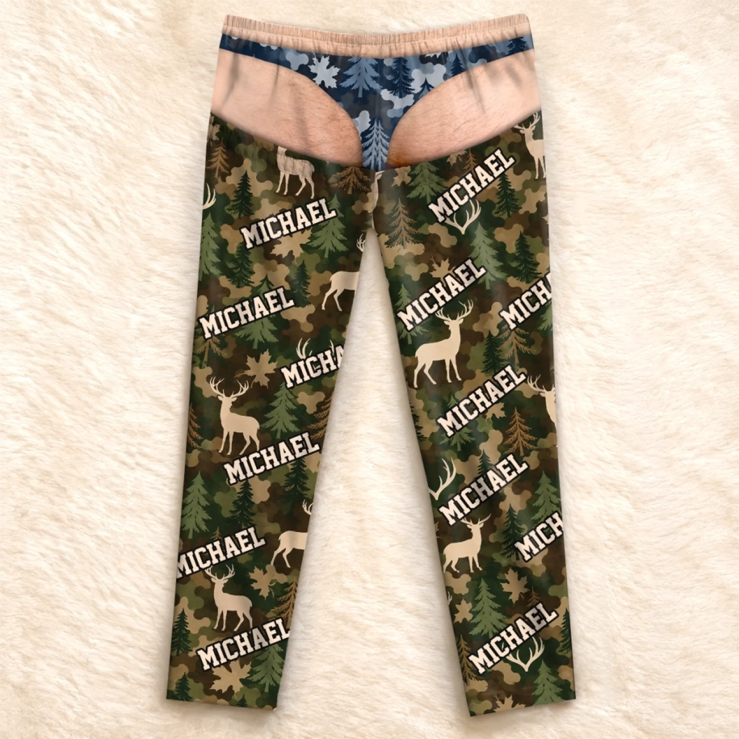 Custom Name Deer Camo Gifts for Men - Personalized Pajama Pants - MyFaceSocksAU