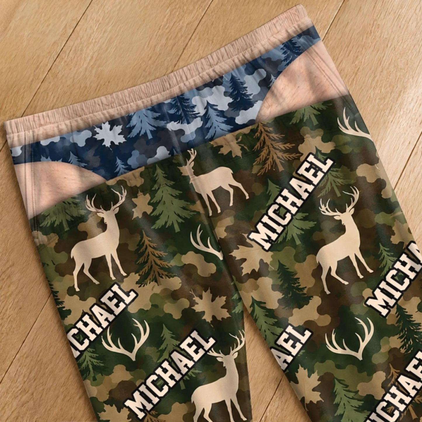 Custom Name Deer Camo Gifts for Men - Personalized Pajama Pants - MyFaceSocksAU