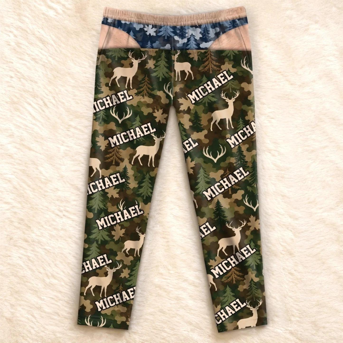 Custom Name Deer Camo Gifts for Men - Personalized Pajama Pants - MyFaceSocksAU