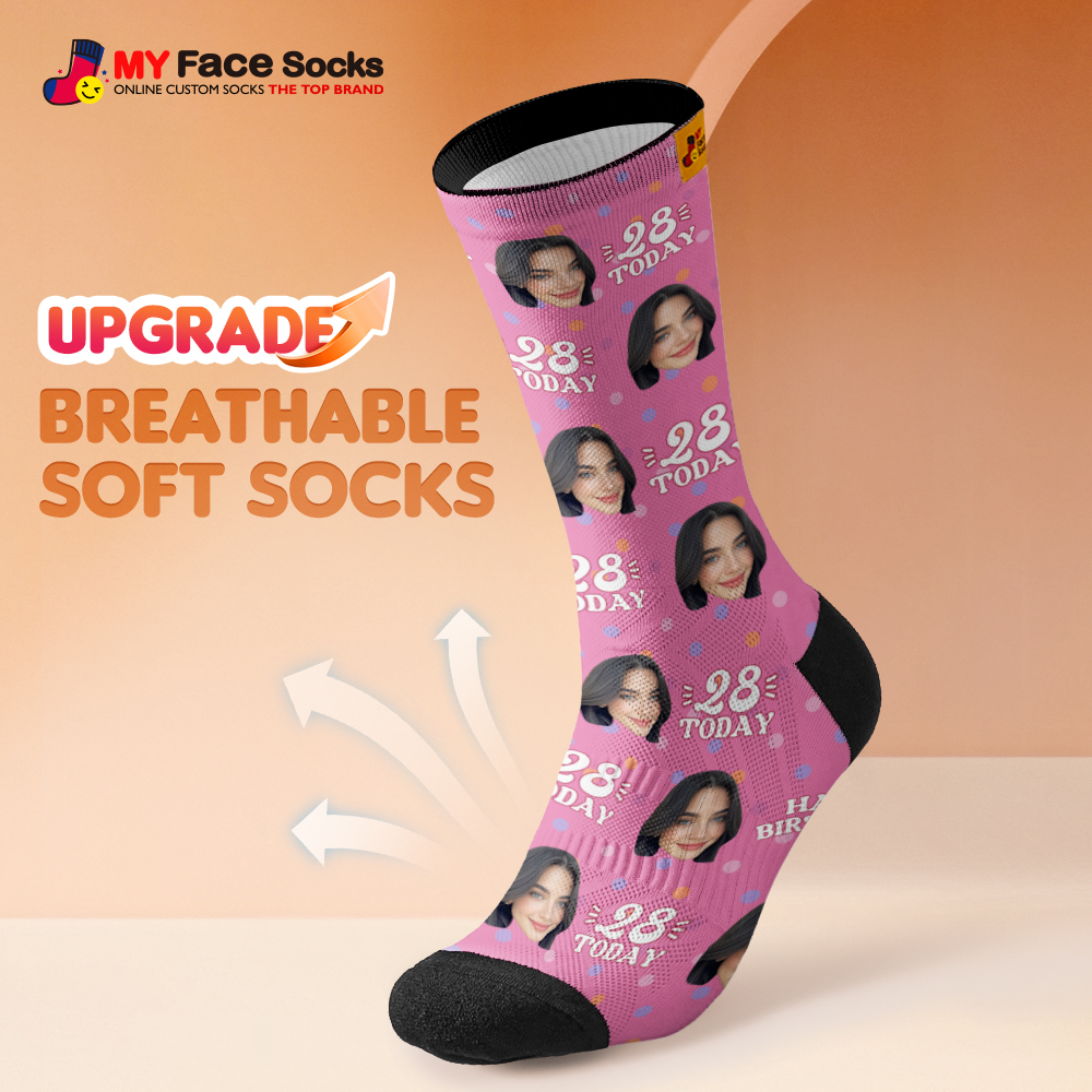 Custom Face Socks Pink Birthday Socks Personalized Birthday Polka Dot Socks with Faces Photo Funny Gift Photo Birthday Socks