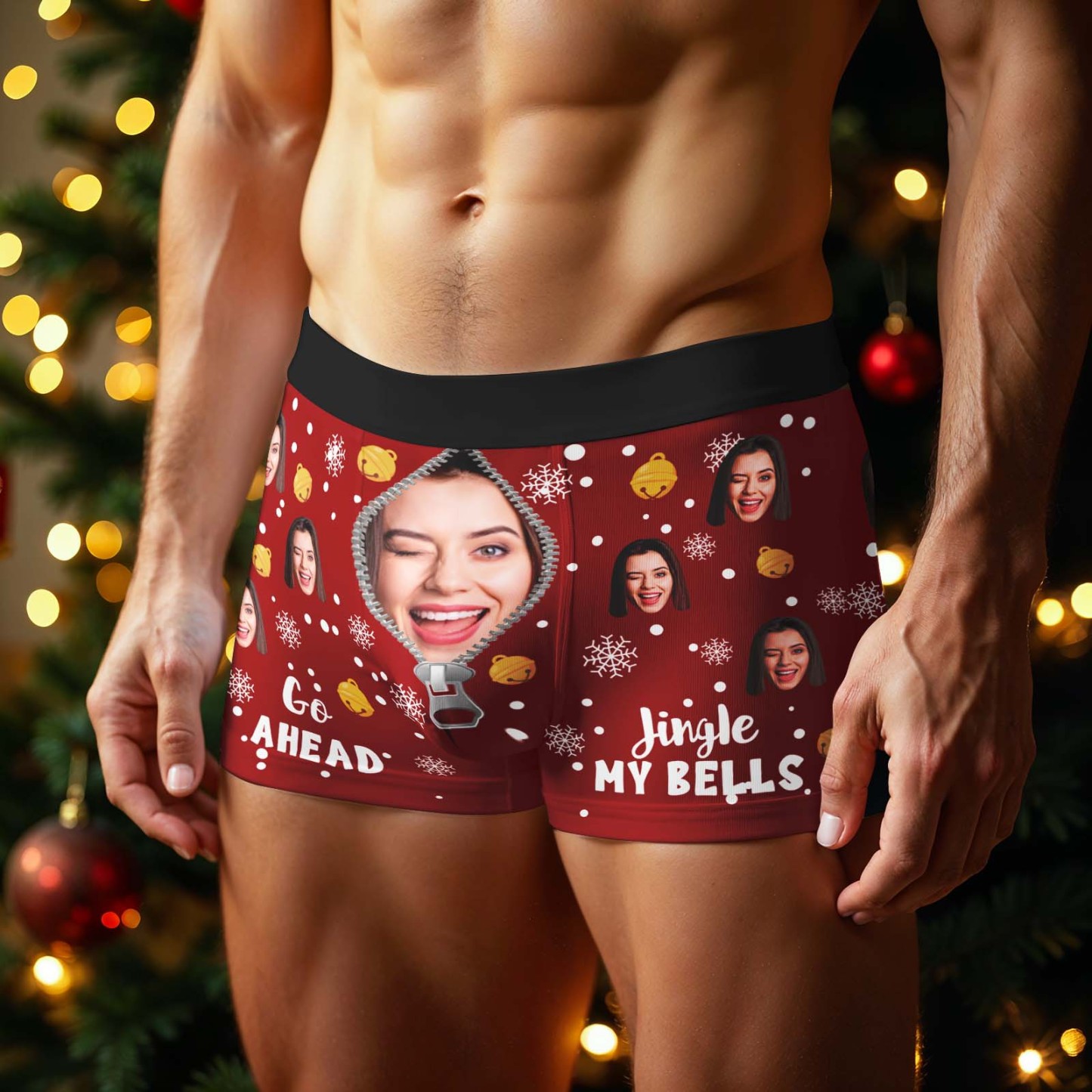 Custom Face Men's Boxer Underwear Snowflake Santa Claus Personalized Photo Funny Men's Boxer Briefs Christmas Gift - MyFaceSocksAU