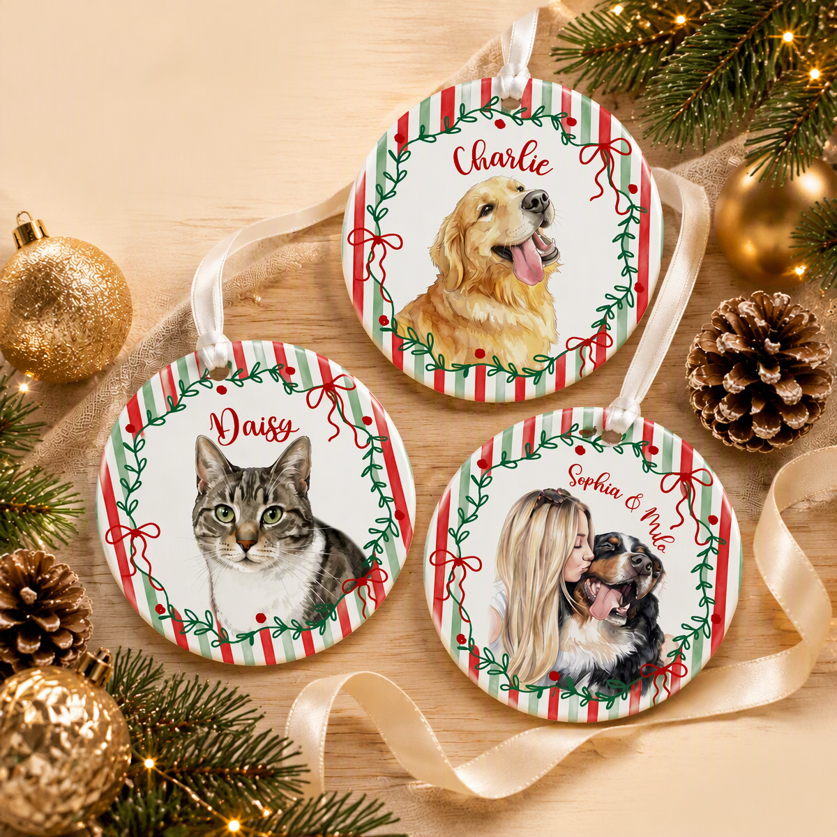 Personalized Pet Photo Christmas Ornament: Portrait From Photo Pet Ornament, Cat Lover Gift, Dog Lover Gift, Pet Lovers Gift, Dog Owner Gift - MyFaceSocksAU