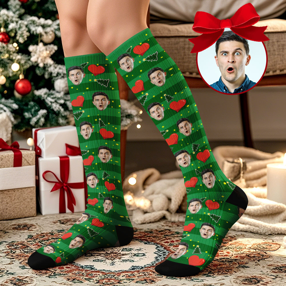 Christmas Gifts Custom Face Knee High Socks Personalized Socks Merry Christmas - MyFaceSocksAU
