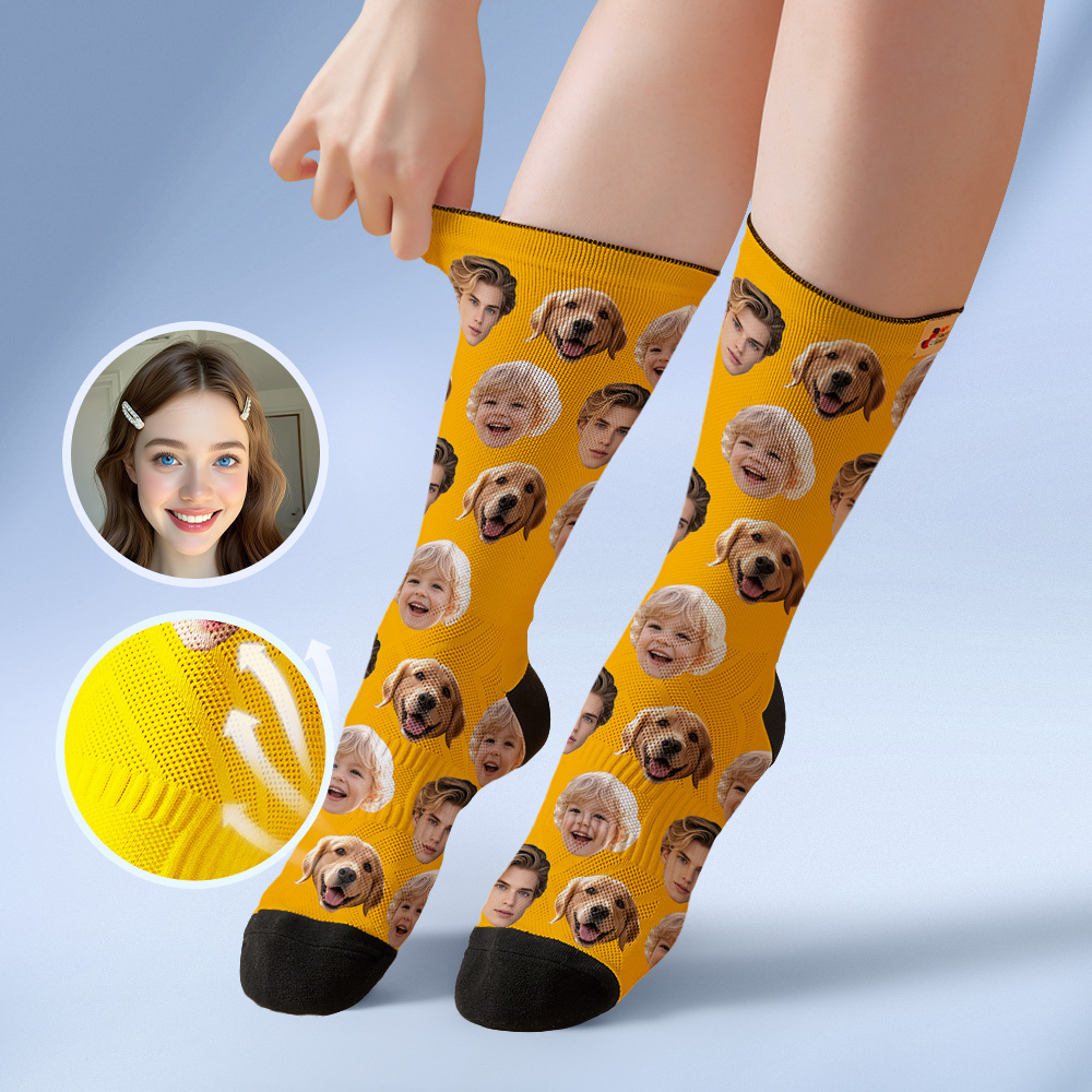 Custom Face Socks Personalized Socks with Faces Photo Blue Funny Gift Photo Family Socks - MyFaceSocksAU