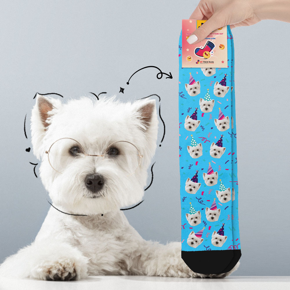 Personalized Face Photo Printed Socks Happy Birthday Hat White Socks Personalized Custom Designs Best Gift Idea - MyFaceSocksAU