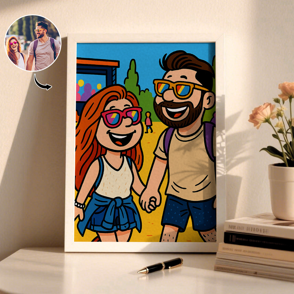 Custom Cartoon Photo Wooden Frame Decorations Romantic Decor Plaque Gifts for Family - MyFaceSocksAU