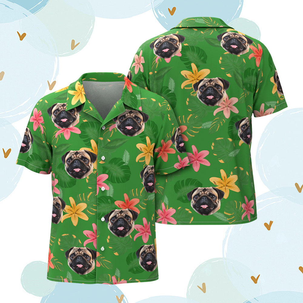 Custom Men Hawaiian Shirts Pet Face Colorful Flower Hawaiian Shirt Gift for Pet Lover - MyFaceSocksAU