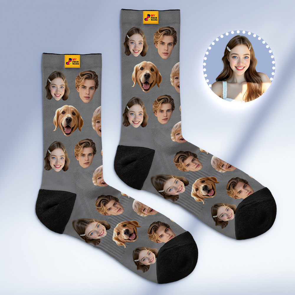 Custom Face Socks Personalized Socks with Faces Photo Blue Funny Gift Photo Family Socks - MyFaceSocksAU