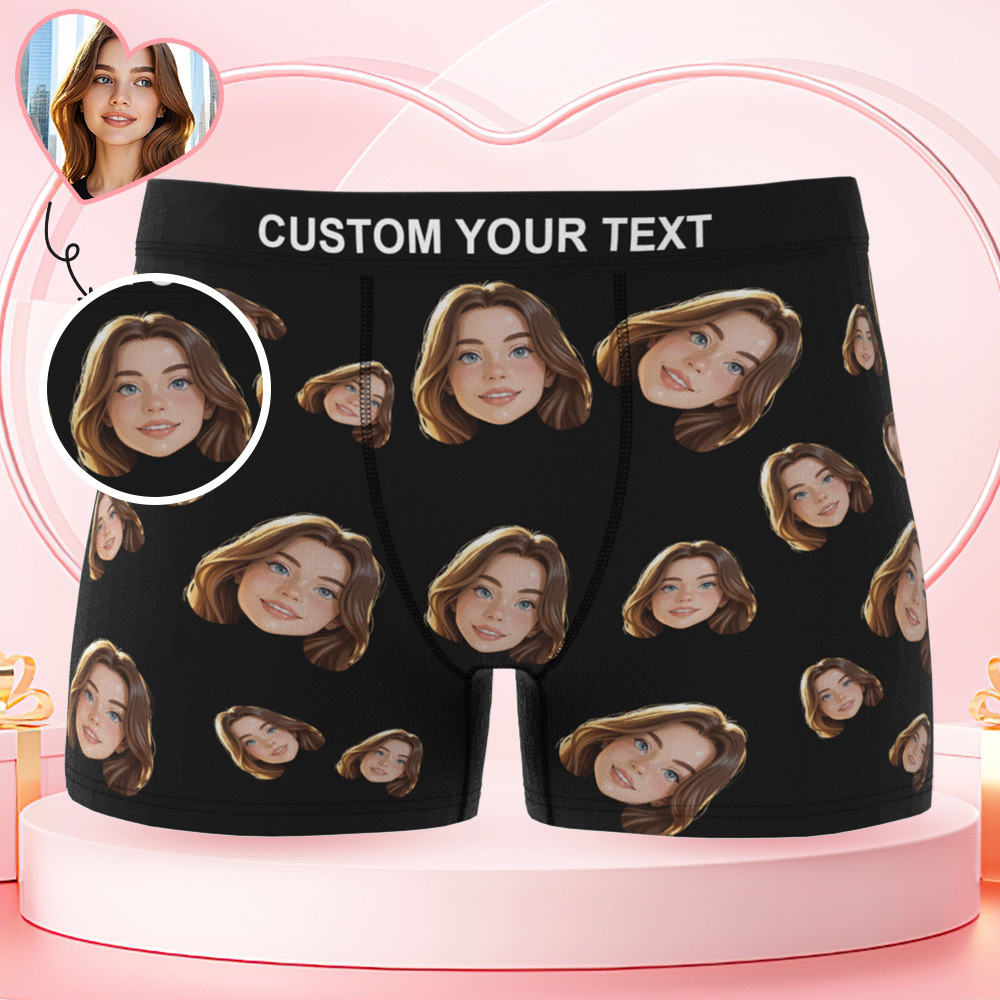 Custom Black Cartoon Face Mash Photo Underwear Personalized Men Underpants Anniversary Valentine Gift - MyFaceSocksAU