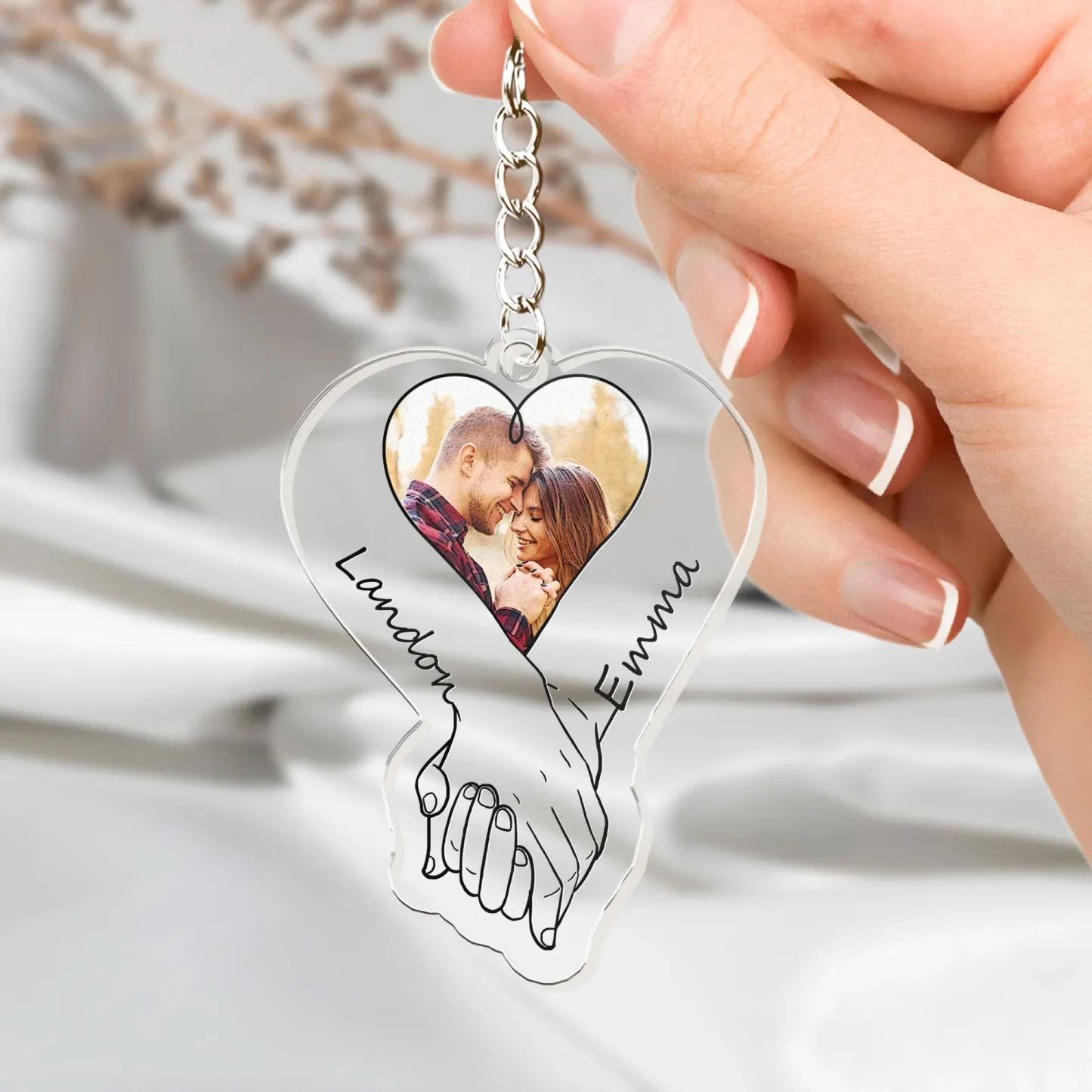 Personalized Acrylic Photo Keychain Upload Photo Couples Anniversary Holding Hands - MyFaceSocksAU