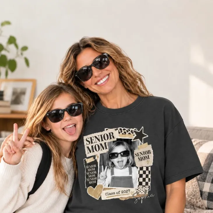 Personalized Senior Mom Graduation T-Shirt Gift for 2027 Class - Custom Photo Tee for Mother's Day or Graduation Party - MyFaceSocksAU