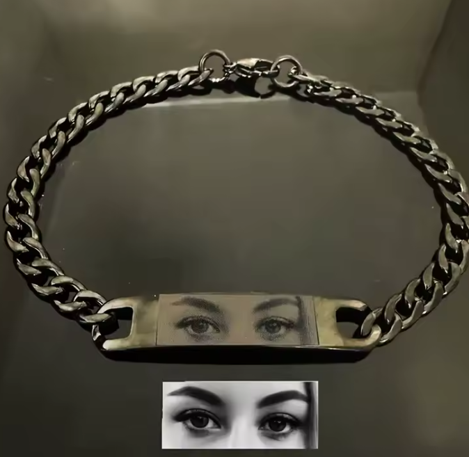Personalized Eye Photo Bracelet for Couples - Custom Laser Engraved Stainless Steel Keepsake, Anniversary Gift - MyFaceSocksAU