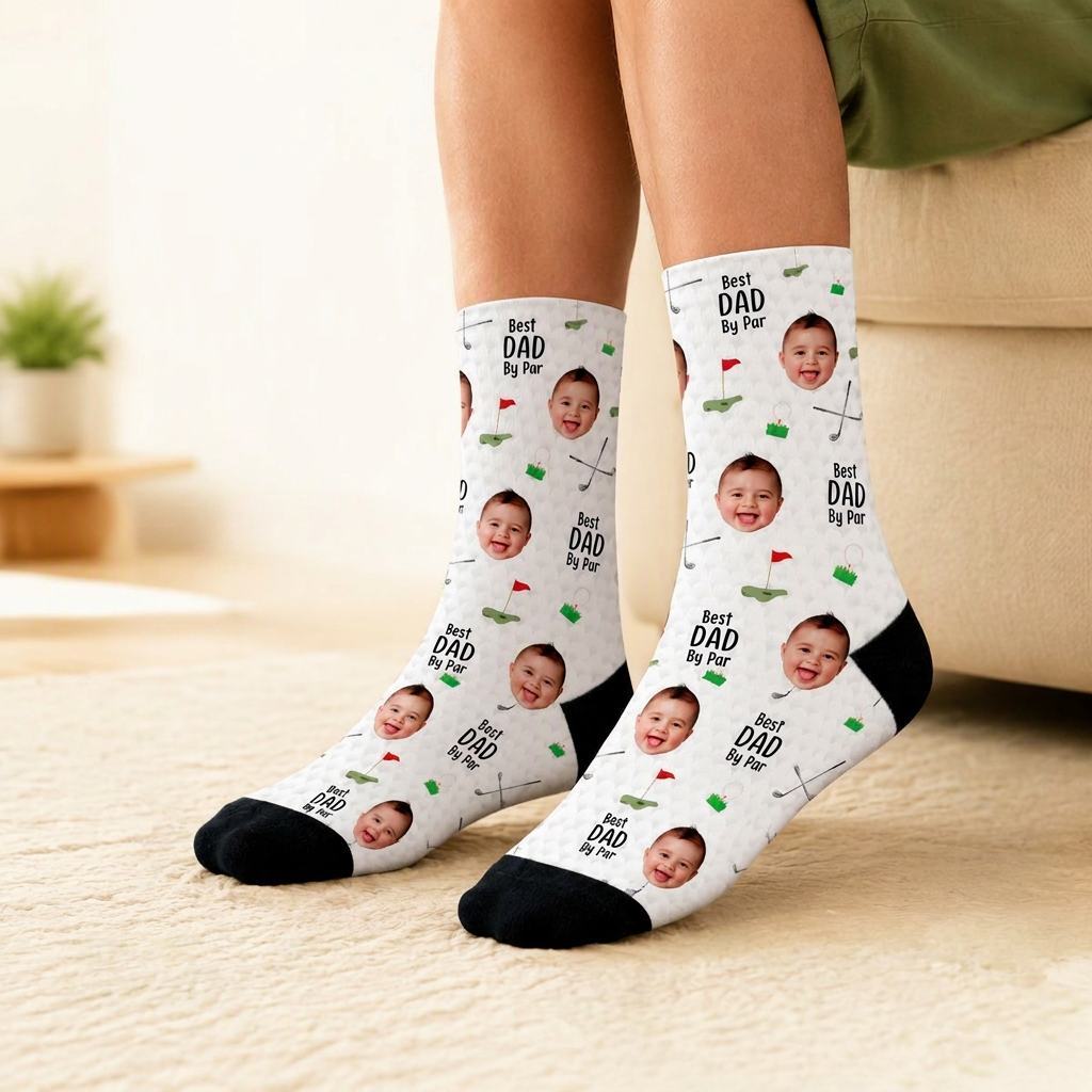 Personalized Golf Socks with Kids Photo, Best Dad By Par Golf Gift, Custom Father’s Day Socks for Dad Grandpa Husband Golfer, Pet Dad Socks - MyFaceSocksAU