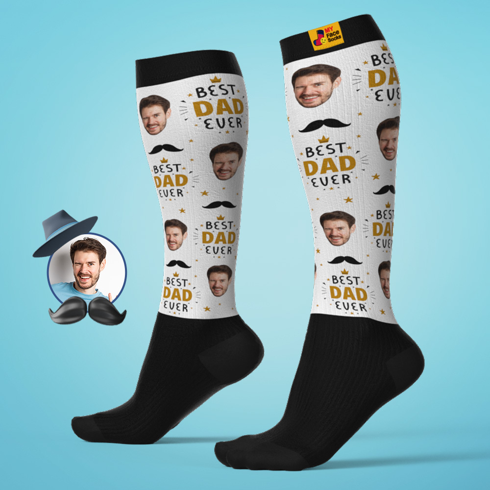Personalized Father's Day Upgrade Breathable Knee-high Compression Socks Online Preview Add Picture Baseball Gradient Socks Gift - MyFaceSocksAU