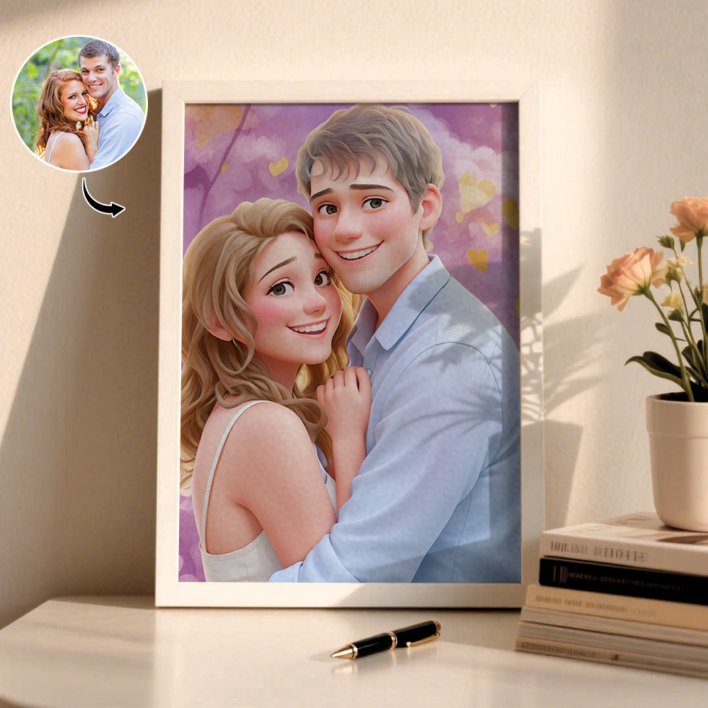 Custom Cartoon Photo Wooden Frame Decorations Romantic Decor Plaque Gifts for Family - MyFaceSocksAU