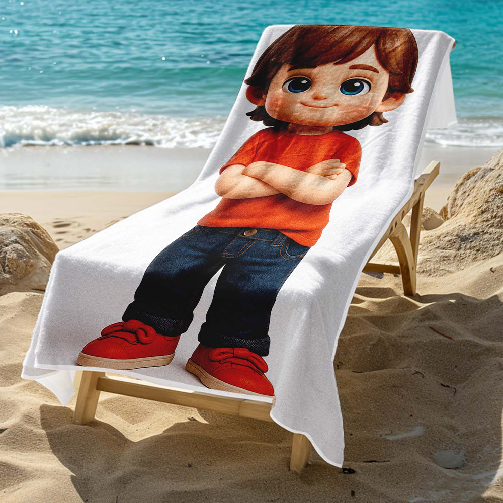 Personalized Cartoon Photo Beach Towel Perfect for Family Outings Gift Idea - MyFaceSocksAU