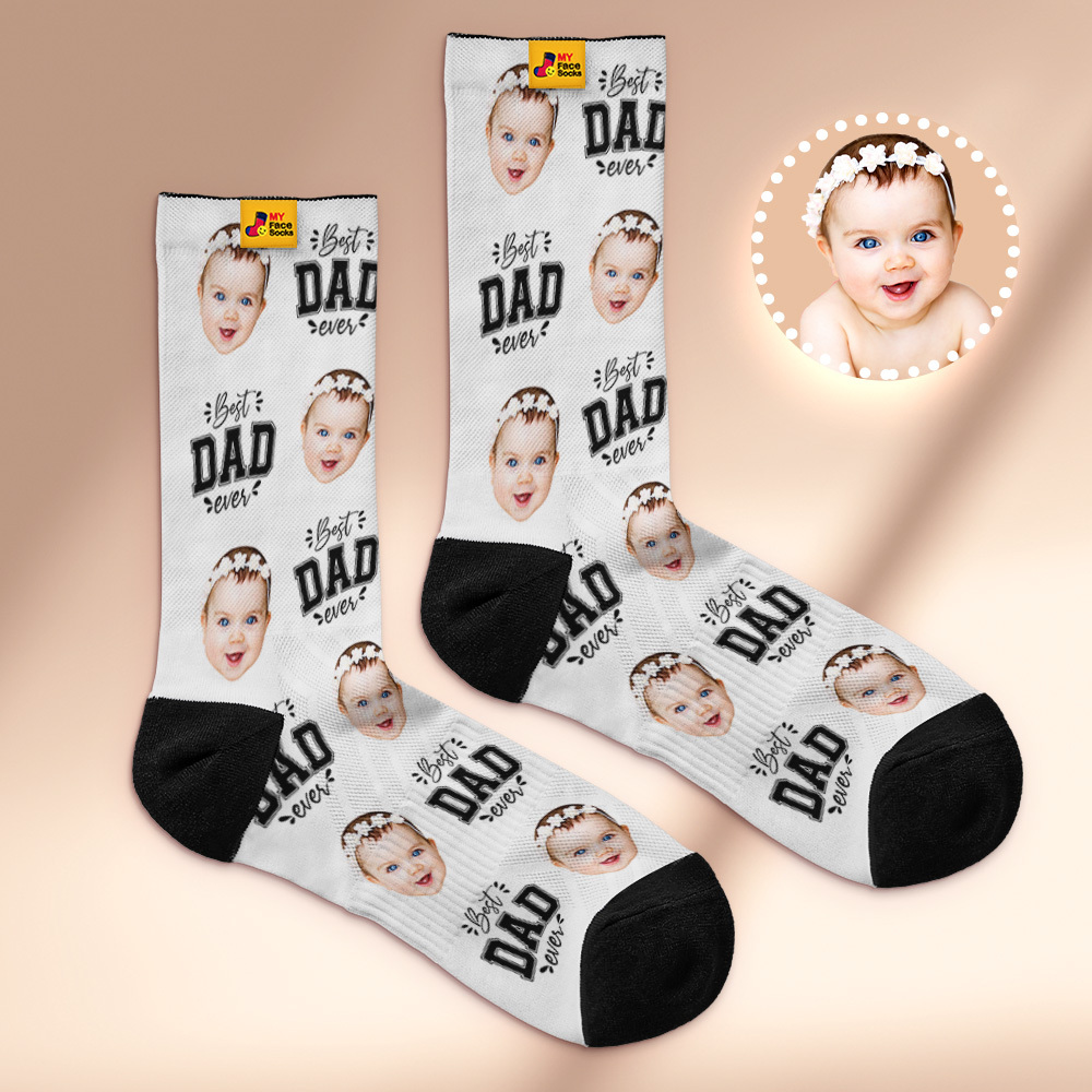 Custom Best Dad Ever Blue Photo Print Socks Colorful  Dad Socks Personalized Custom Design Best Fathers Day Gift - MyFaceSocksAU