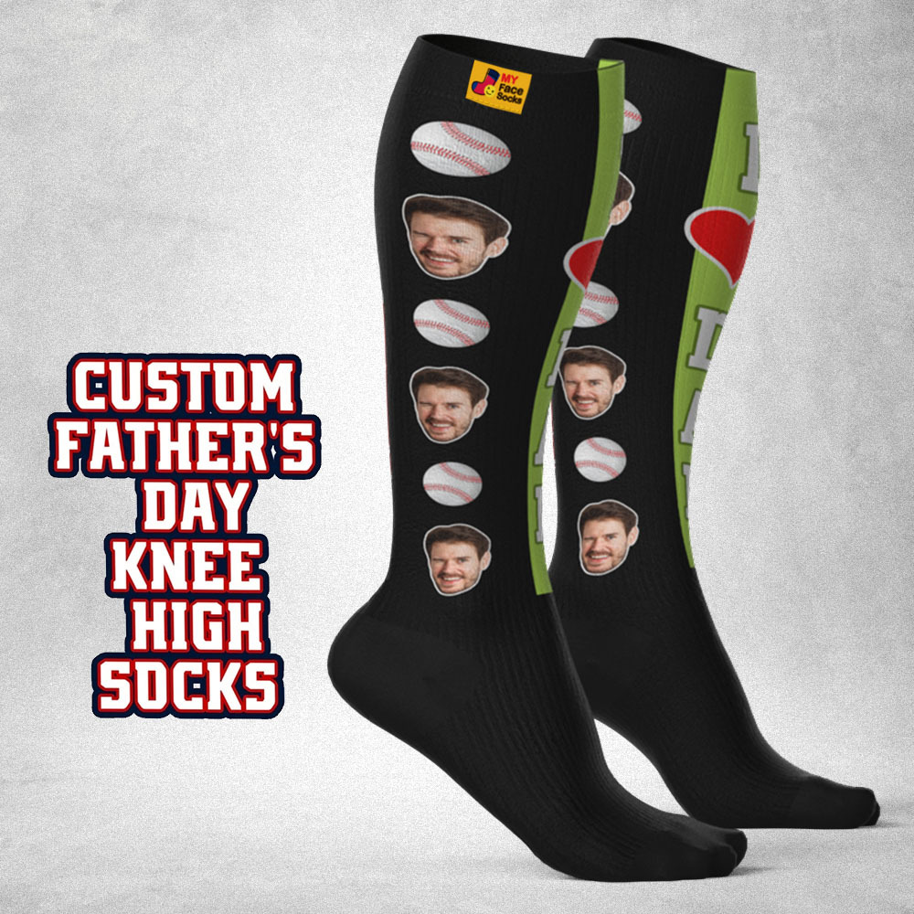 Personalized Father's Day Upgrade Breathable Knee-high Compression Socks Online Preview Add Picture Baseball Gradient Socks Gift - MyFaceSocksAU