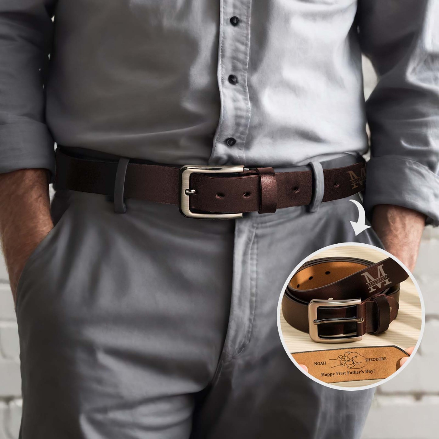 Personalised Engraved Name Leather Belts Fist Bump Gifts for Him Dad