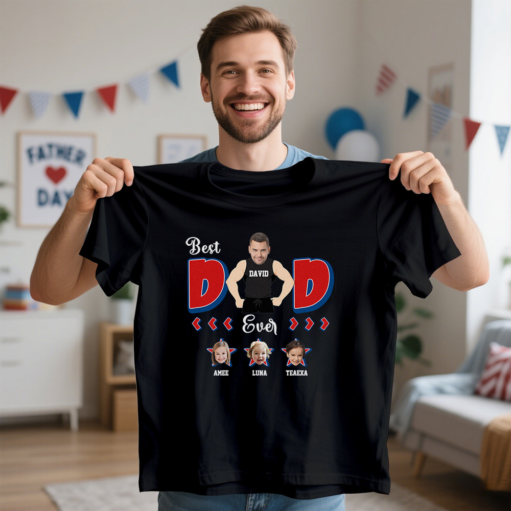 Personalized Muscle Dad Shirt Father's Day Shirt Custom Photo Tshirt Gift Happy Fathers Day Gift - MyFaceSocksAU