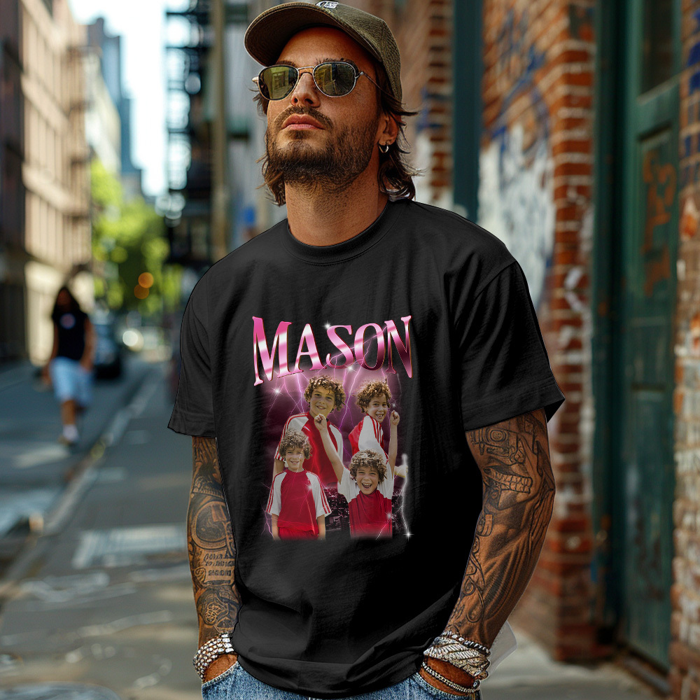 Custom Photo Vintage Tee Personalized Name T-shirt Black Husband Shirt Father's Day Gifts