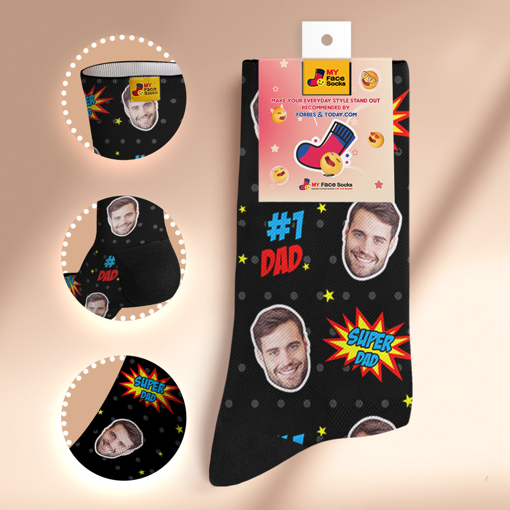 Custom I Love Dad Photo Print Socks Colorful  Dad Socks Personalized Custom Design Best Fathers Day Gift - MyFaceSocksAU