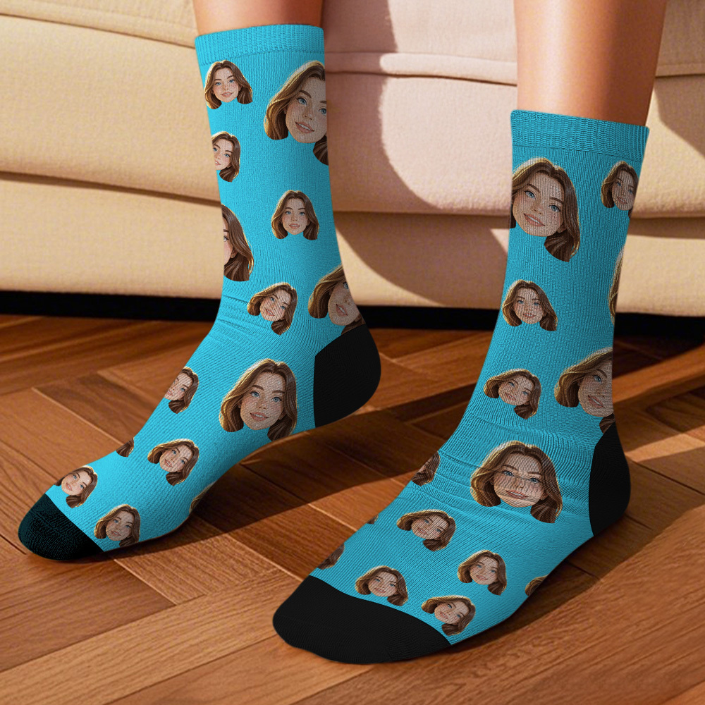 Custom Cartoon Face Socks Photos Gift for Couple Personalized Face Socks Cute Cartoon Gift - MyFaceSocksAU