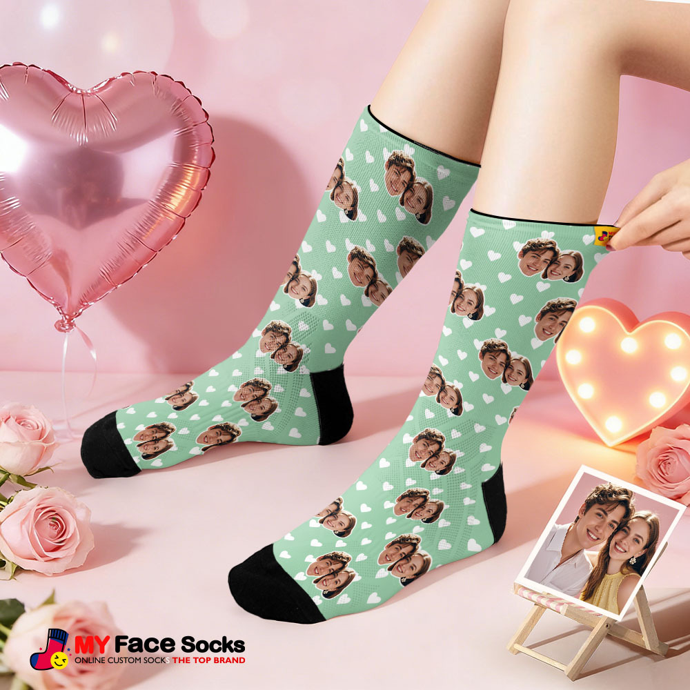 Custom Couple Theme Heart Face Socks Personalized I Love You Couple Valentine Day Socks with Photo Cute Couple Gift - MyFaceSocksAU