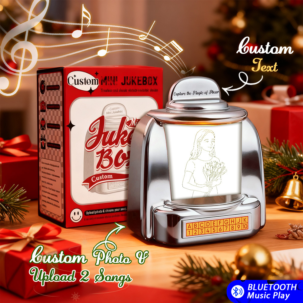 Custom Mini Jukebox Retro Speaker - Personalized Pixar Style Photo & 2 Songs Mini Player with Radio | Vintage Tabletop Home Decor Nostalgic Gift - MyFaceSocksAU